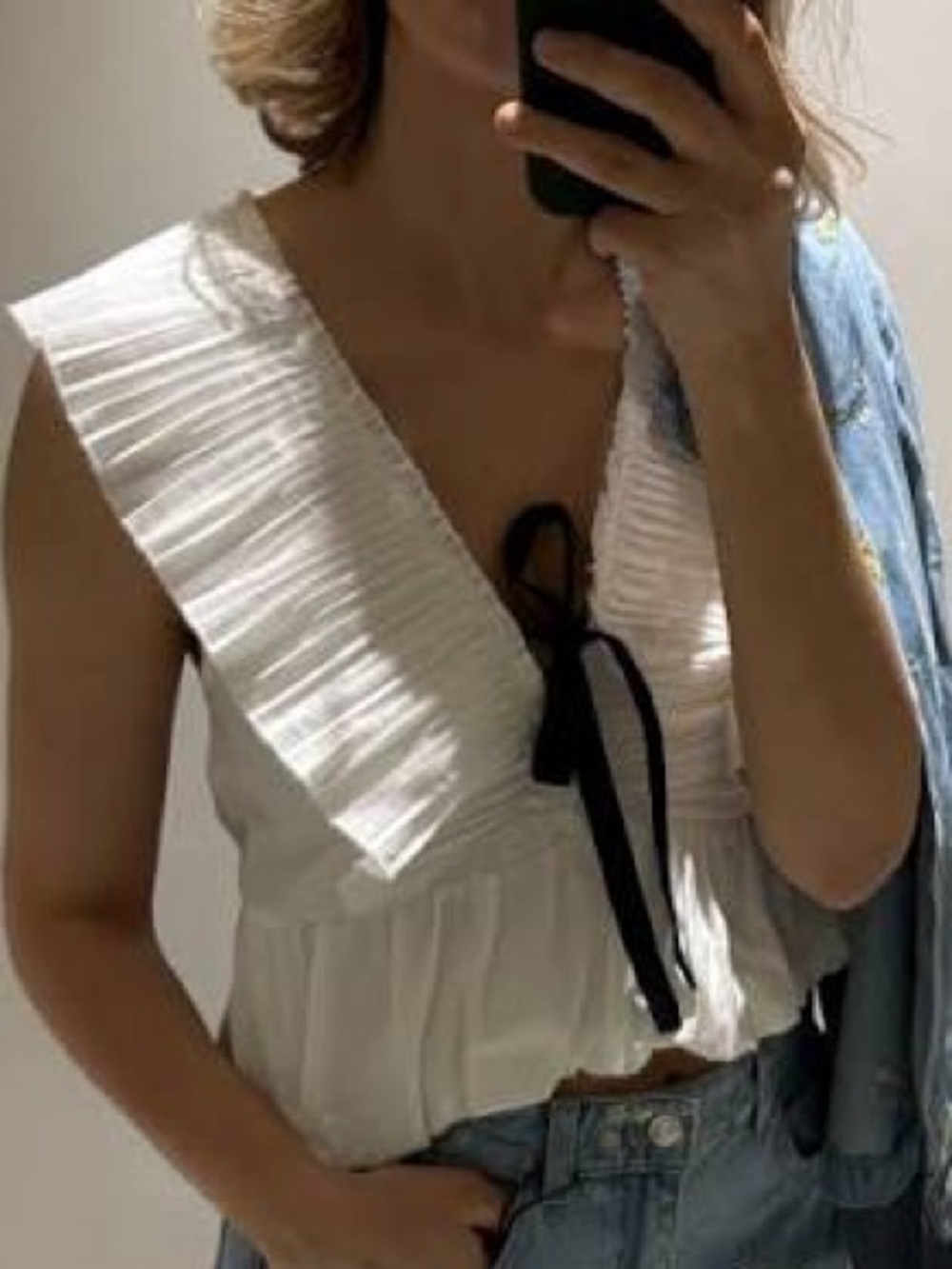 Zara Pleated Ruffle Bow Top - Picture 10 of 16